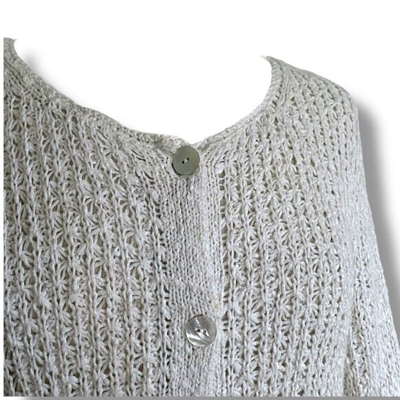 J Jill Women Cardigan Sz Large Oatmeal Cotton Linen Open Knit Coastal Minimalist - Picture 5 of 9